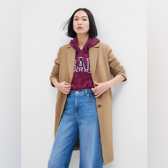 GAP Jackets & Blazers - GAP Womens 2XL Camel Hair Wool Blend Long Coat Brown Preppy Classic Modern Y2K